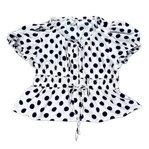 Girl Soul Polka Dot Puff Sleeve Peplum Blouse Top XL Black & White Cinched waist